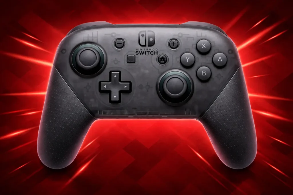 Nintendo Switch Pro Controller Custom Nintendo Switch Pro Controller with semi-transparent design and red gaming background