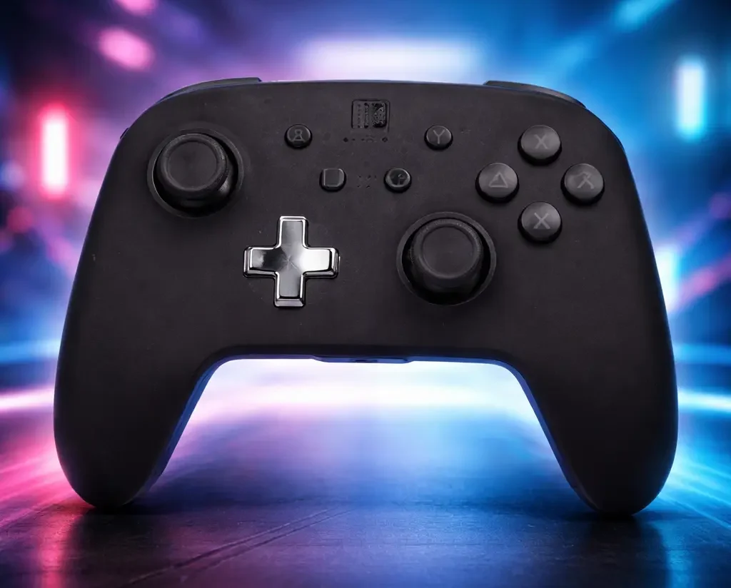 PowerA Enhanced Wireless Controller for Nintendo Switch PowerA Enhanced Wireless Controller for Nintendo Switch with neon gaming background