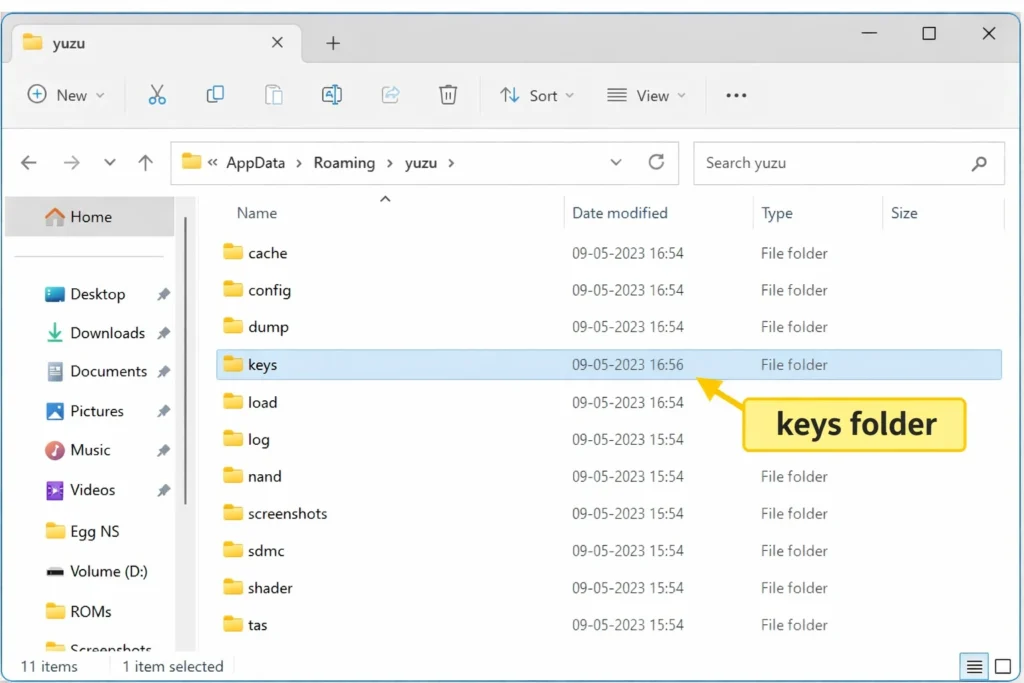 Yuzu emulator keys folder check or creation Checking if keys folder exists in Yuzu emulator or creating a new one