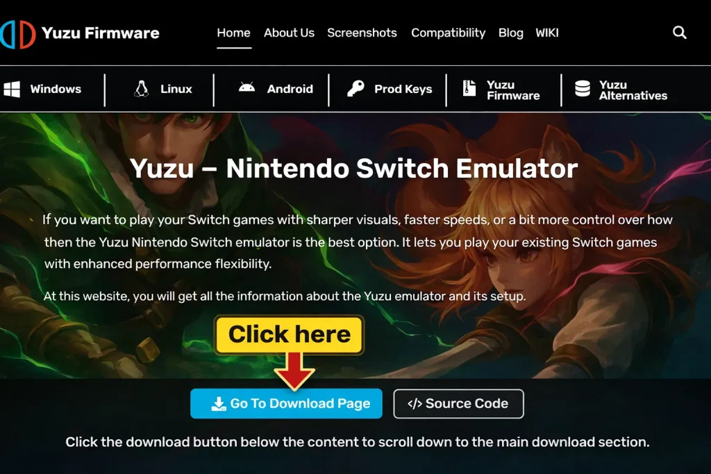 Scroll down and click the download button below the content to reach the main download section